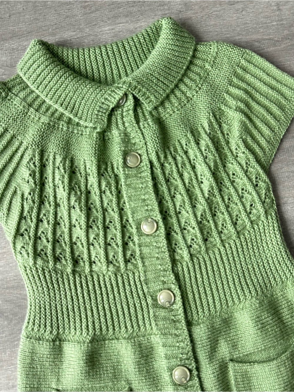 Vintage Y2K Fairycore Overtake Sage Green knit cardigan with button-up front - Picture 2 of 6